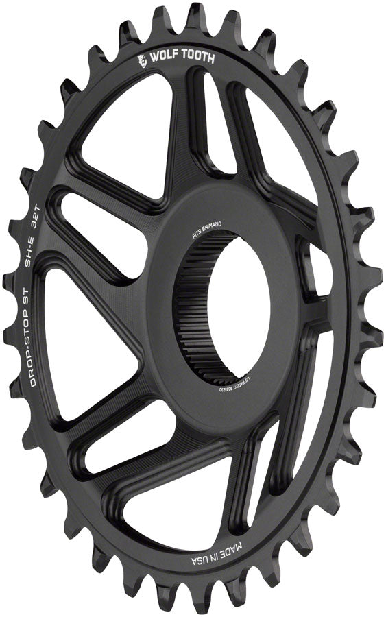 Wolf Tooth Shimano EP-8 Direct Mount Chainring - Drop-Stop ST, 34T, Black - eBike Chainrings and Sprockets - Shimano EP-8 Direct Mount Ebike Chainring