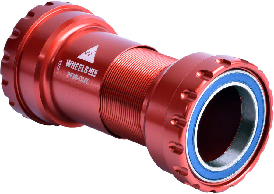 Wheels Manufacturing PF30 Outboard Bottom Bracket - For 30mm Spindle, ABEC-3 Bearings, PressFit Thread Together, Red