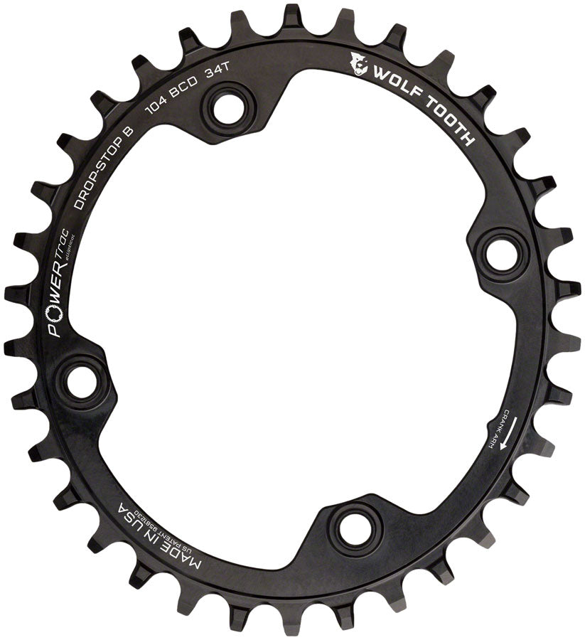 Wolf Tooth Elliptical 104 BCD Chainring - 34t, 104 BCD, 4-Bolt, Drop-Stop B, Black