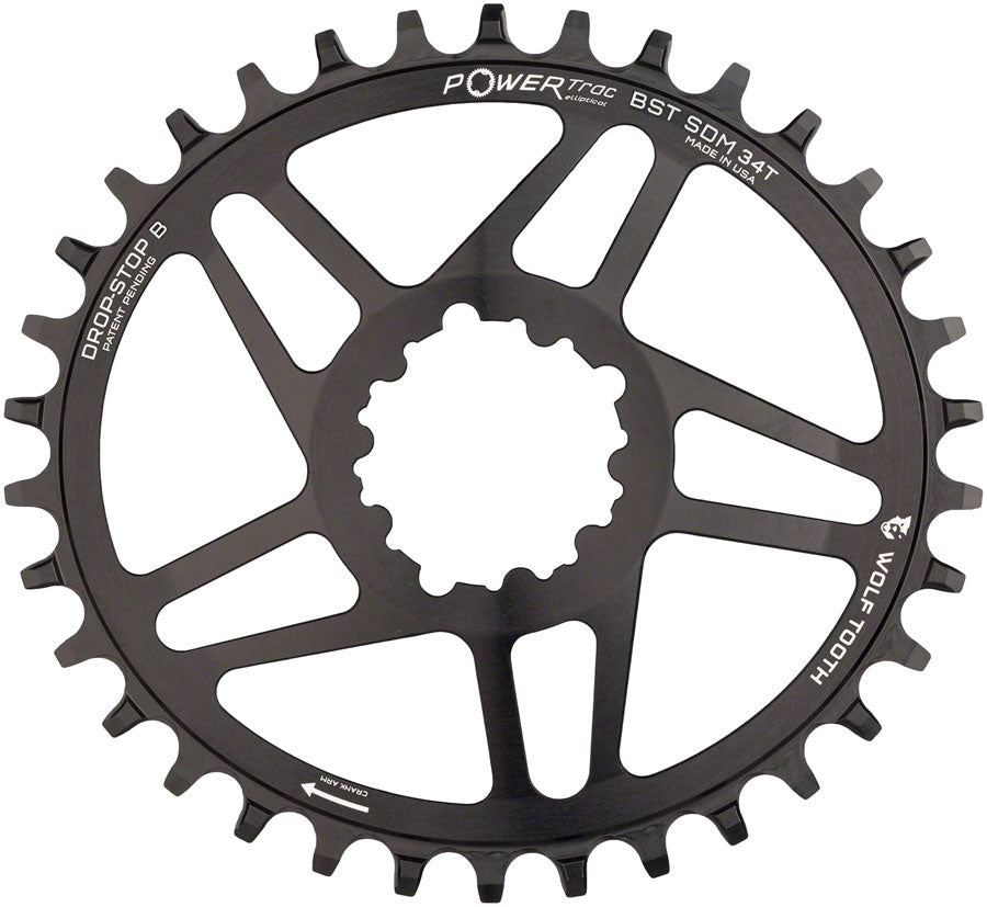 Wolf Tooth Elliptical Direct Mount Chainring - 34t, SRAM Direct Mount, Drop-Stop B, For SRAM 3-Bolt Boost Cranksets, 3mm
