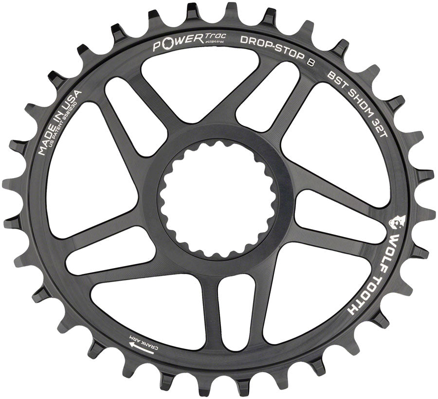 Wolf Tooth Elliptical Direct Mount Chainring - 32t, Shimano Direct Mount, Drop Stop B, Boost, 3mm Offset, Black MPN: OVAL-SHDM32-BST-B UPC: 810006808148 Direct Mount Chainrings Elliptical Shimano Direct Mount Chainrings
