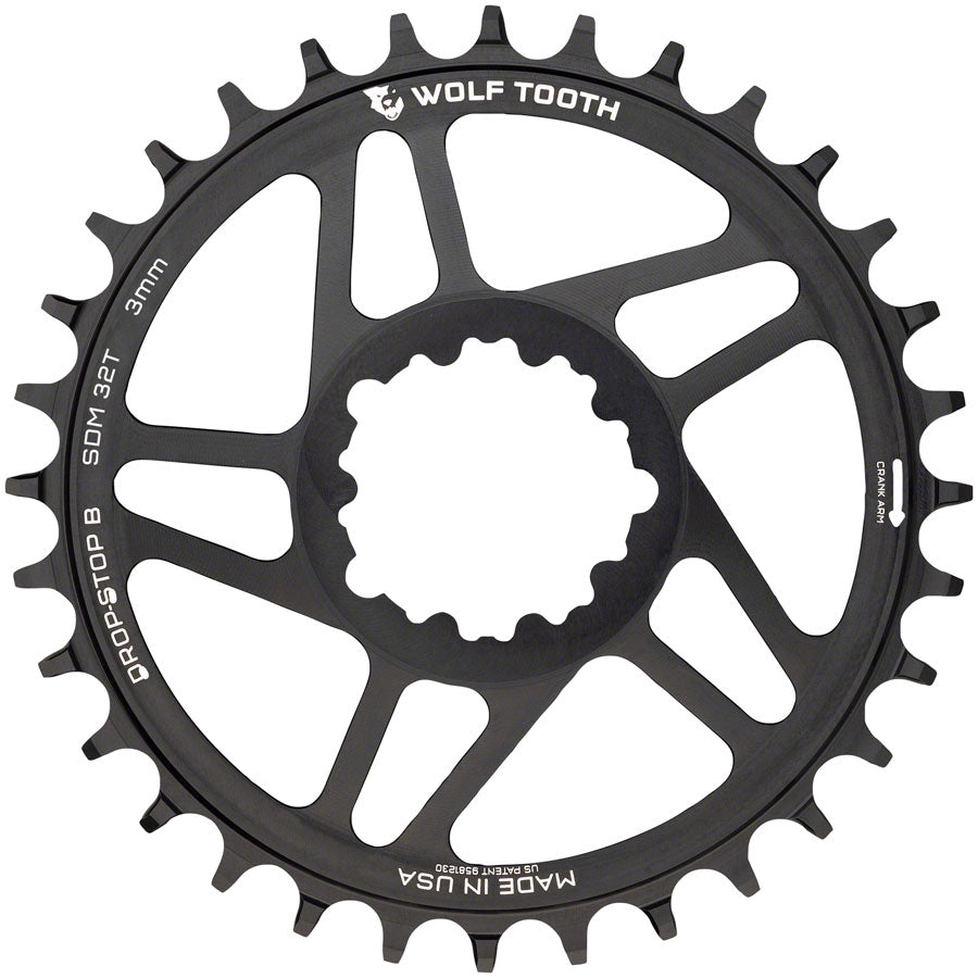 Wolf Tooth Direct Mount Chainring - 30t, SRAM Direct Mount, Drop-Stop B, For SRAM 3-Bolt Boost Cranks, 3mm Offset, Black