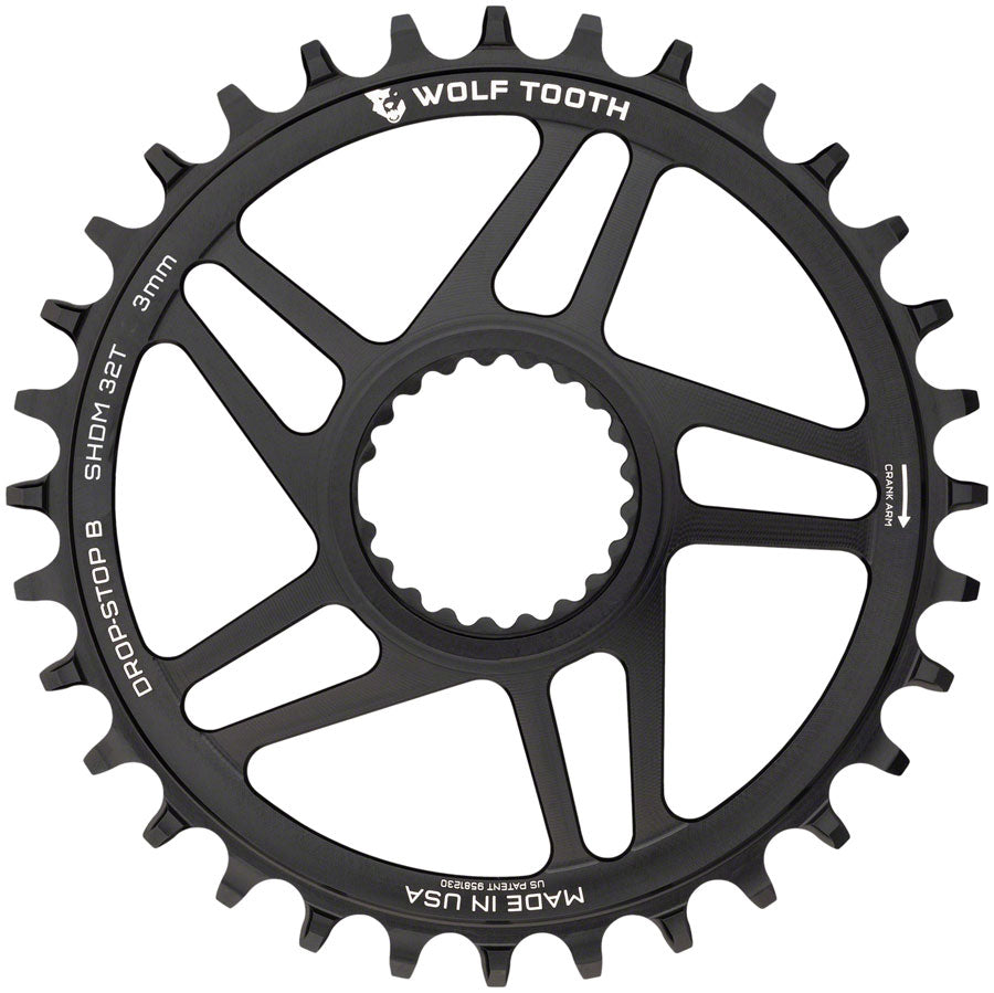 Wolf Tooth Direct Mount Chainring - 32t, Shimano Direct Mount, Drop Stop B, Boost, 3mm Offset, Black