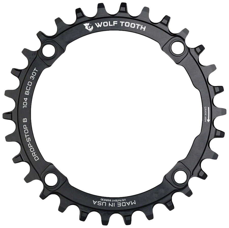Wolf Tooth 104 BCD Chainring - 30t, 104 BCD, 4-Bolt, Drop-Stop B, Black