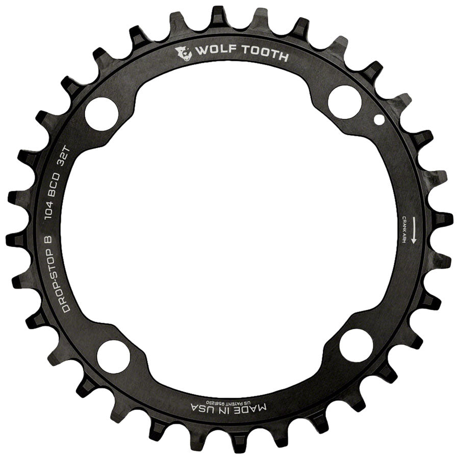 Wolf Tooth 104 BCD Chainring - 32t, 104 BCD, 4-Bolt, Drop-Stop B, Black MPN: 10432-B UPC: 810006807868 Chainring 104 BCD Chainrings