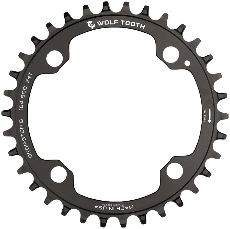 Wolf Tooth 104 BCD Chainring - 34t, 104 BCD, 4-Bolt, Drop-Stop B, Black