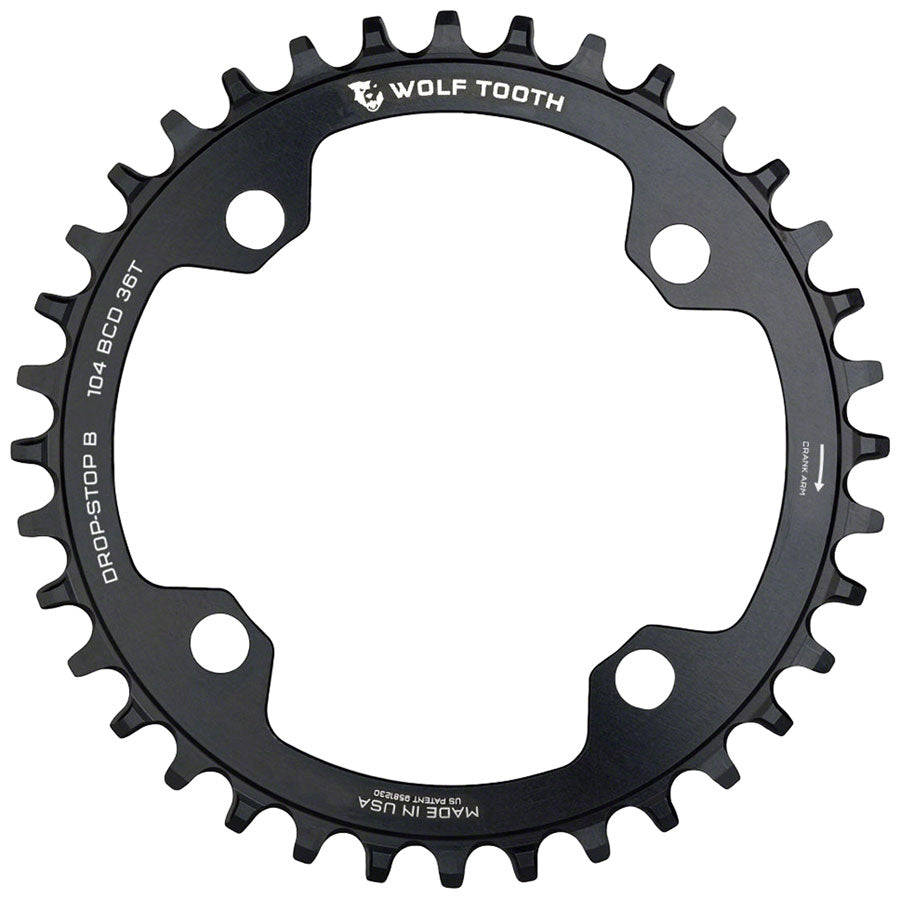 Wolf Tooth 104 BCD Chainring - 36t, 104 BCD, 4-Bolt, Drop-Stop B, Black