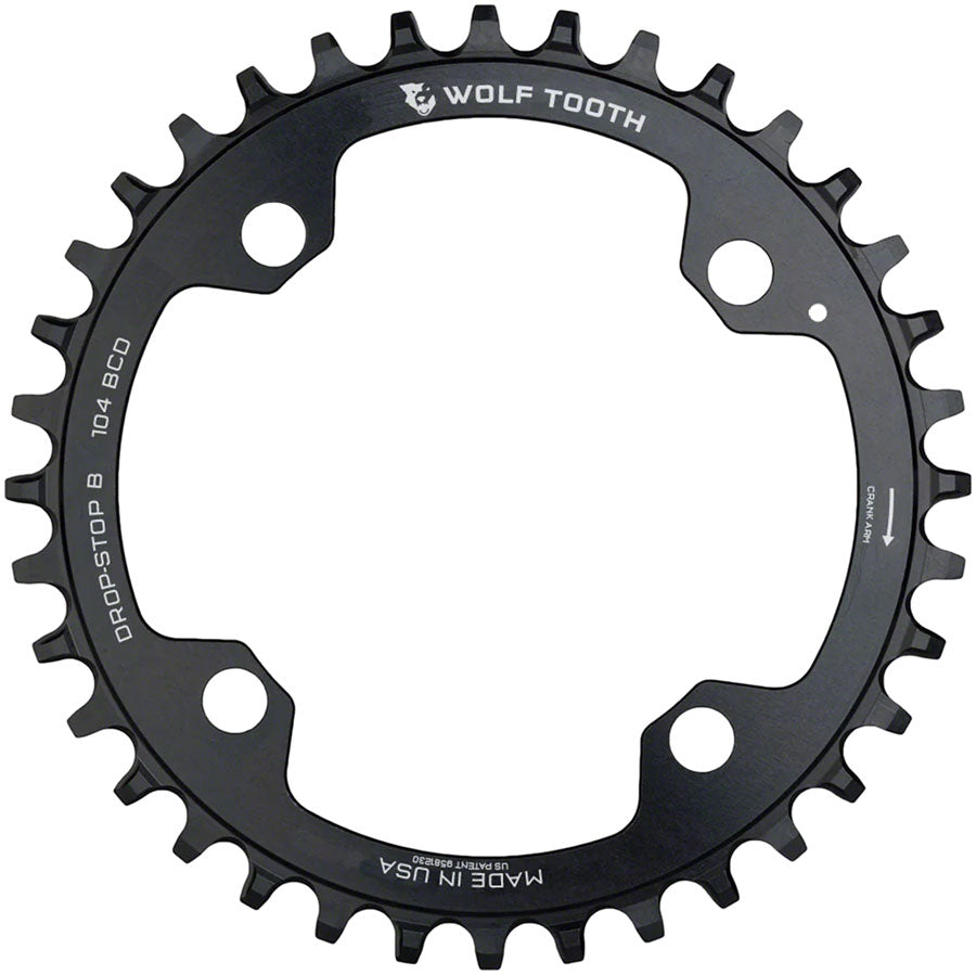 Wolf Tooth 104 BCD Chainring - 38t, 104 BCD, 4-Bolt, Drop-Stop B, Black