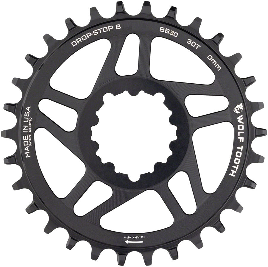 Wolf Tooth Direct Mount Chainring - 30t, SRAM Direct Mount, Drop-Stop B, For BB30 Short Spindle Cranksets, 0mm Offset, MPN: BB3030-B UPC: 810006807905 Direct Mount Chainrings SRAM 3-Bolt Direct Mount Chainrings