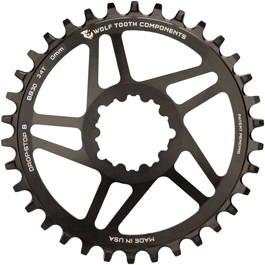 Wolf Tooth Direct Mount Chainring - 34t, SRAM Direct Mount, Drop-Stop B, For BB30 Short Spindle Cranksets, 0mm Offset,