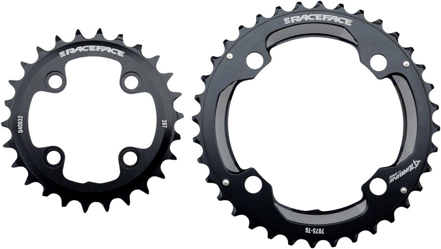 RaceFace Turbine 11-Speed Chainring: 64/104mm BCD, 26/36t, Black MPN: RRTUR2JBLK UPC: 821973286938 Chainring Turbine 11-Speed Chainrings
