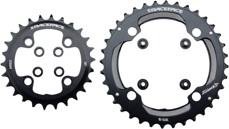 RaceFace Turbine 11-Speed Chainring: 64/104mm BCD, 28/38t, Black MPN: RRTUR2KBLK UPC: 821973286945 Chainring Turbine 11-Speed Chainrings