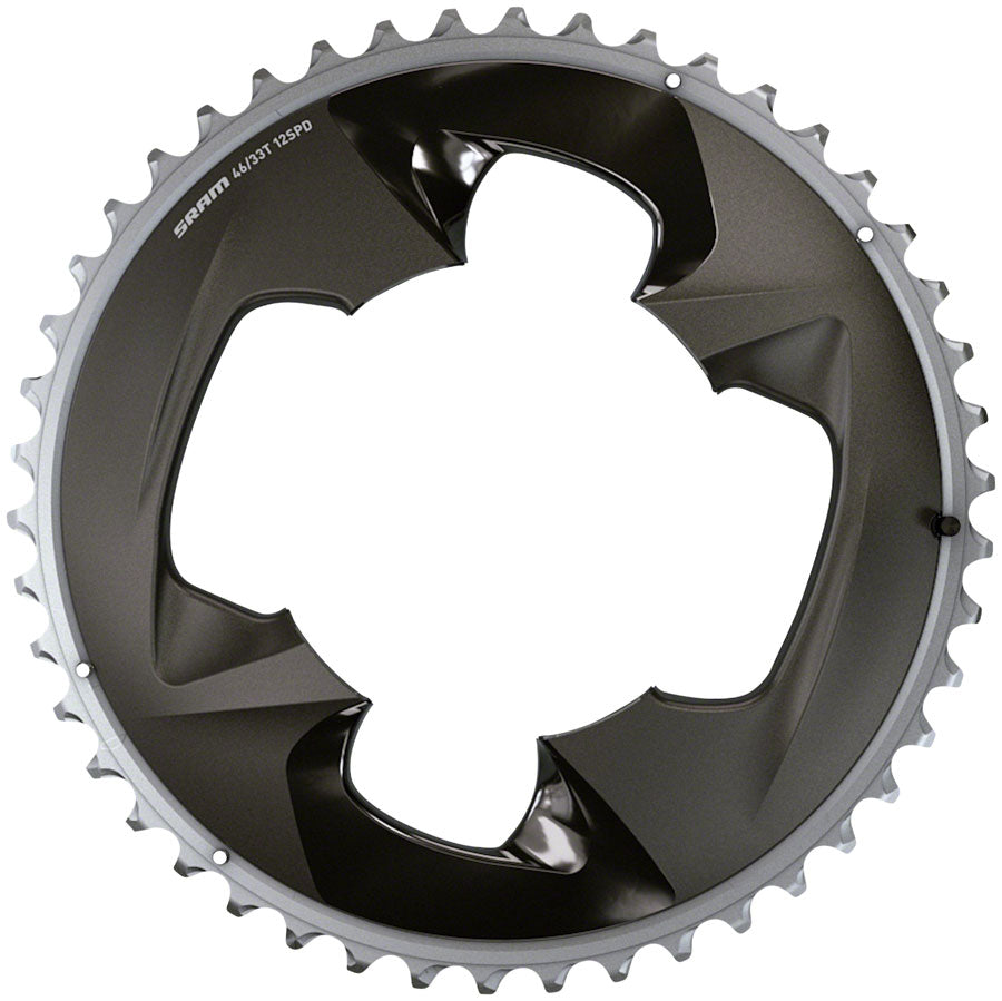 SRAM Force 2x12-Speed Outer Chainring - 46t, 107 BCD, 4-Bolt, Polar Grey, For use with 33t Inner MPN: 00.6218.015.002 UPC: 710845825712 Chainring Force AXS Chainring