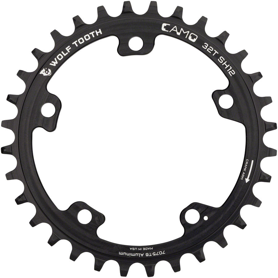Wolf Tooth CAMO Aluminum Chainring - 34t, Wolf Tooth CAMO Mount, Drop-Stop ST for Shimano 12 Speed HG+, Black - Chainring - CAMO Aluminum Hyperglide+ Chainrings