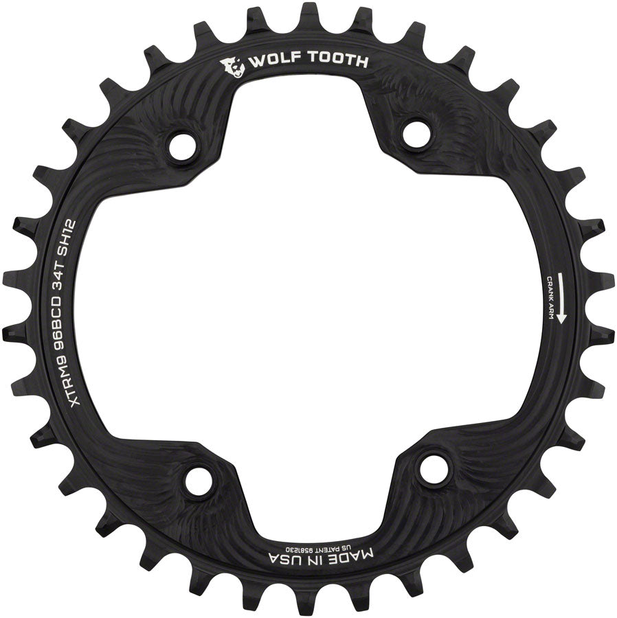 Wolf Tooth 96 BCD Chainring - 34t, 96 Asymmetric BCD, 4-Bolt, For Shimano Cranks, Use 12-Speed Hyperglide+ Chain, Black - Chainring - Shimano XTR M9000 96 BCD Asymmetrical Hyperglide + Chainrings