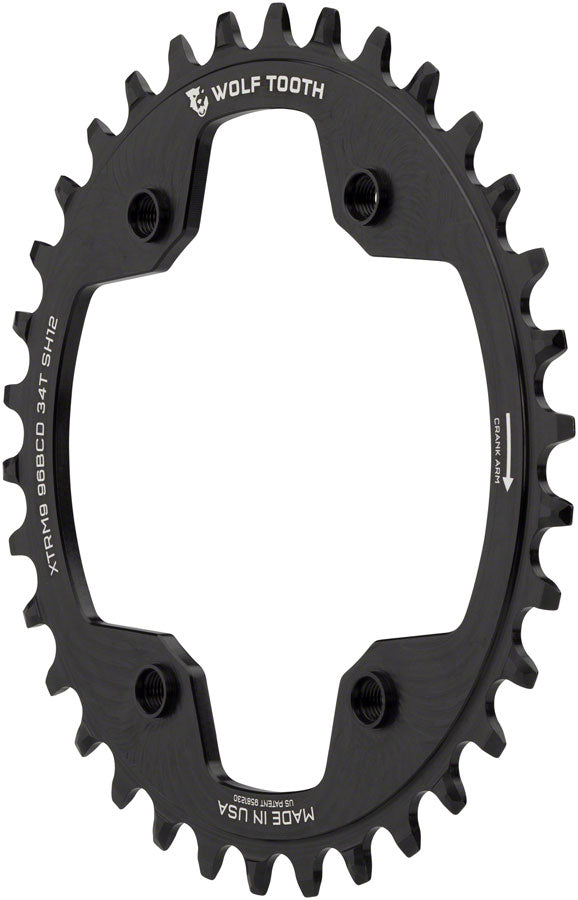 Wolf Tooth 96 BCD Chainring - 34t, 96 Asymmetric BCD, 4-Bolt, For Shimano Cranks, Use 12-Speed Hyperglide+ Chain, Black MPN: XTR9634-SH12 UPC: 810006800746 Chainring Shimano XTR M9000 96 BCD Asymmetrical Hyperglide + Chainrings