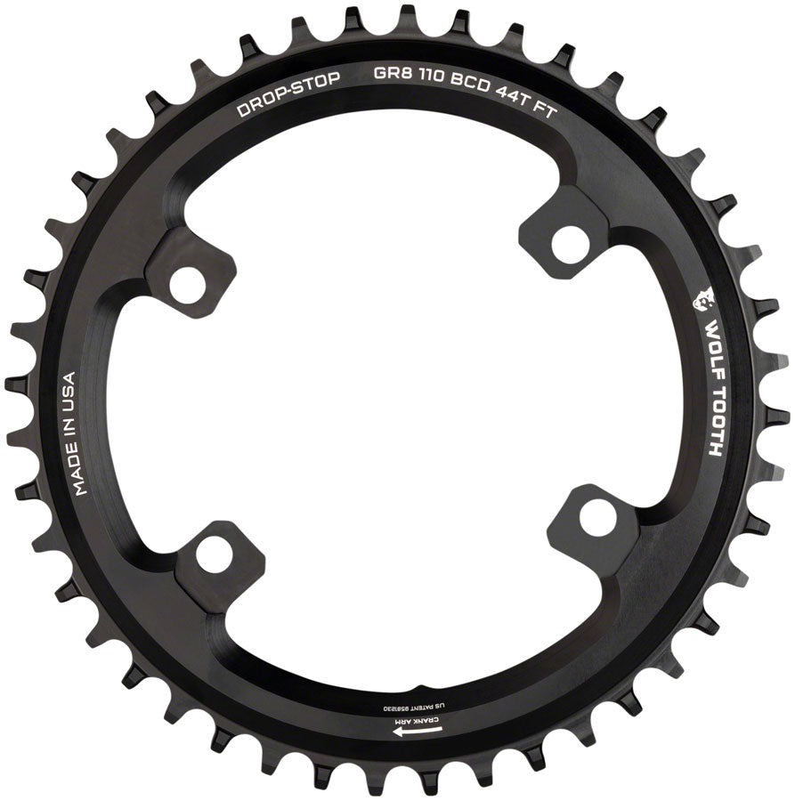 Wolf Tooth Shimano 110 Asymmetric BCD Chainring - 36t, 110 Asymmetric BCD, 4-Bolt, Drop-Stop Flattop, For Shimano GRX