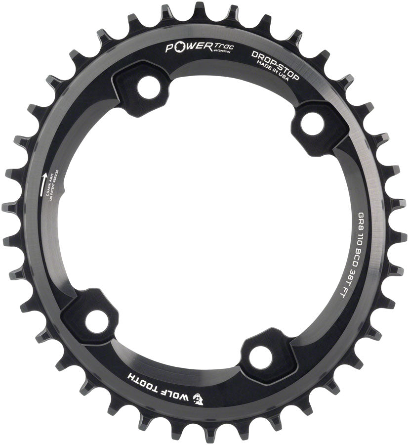Wolf Tooth Elliptical Shimano 110 Asymmetric BCD Chainring - 38t, 110 Asymmetric BCD, 4-Bolt, Drop-Stop, For Shimano GRX - Chainring - Shimano Elliptical 110 BCD GRX Chainrings