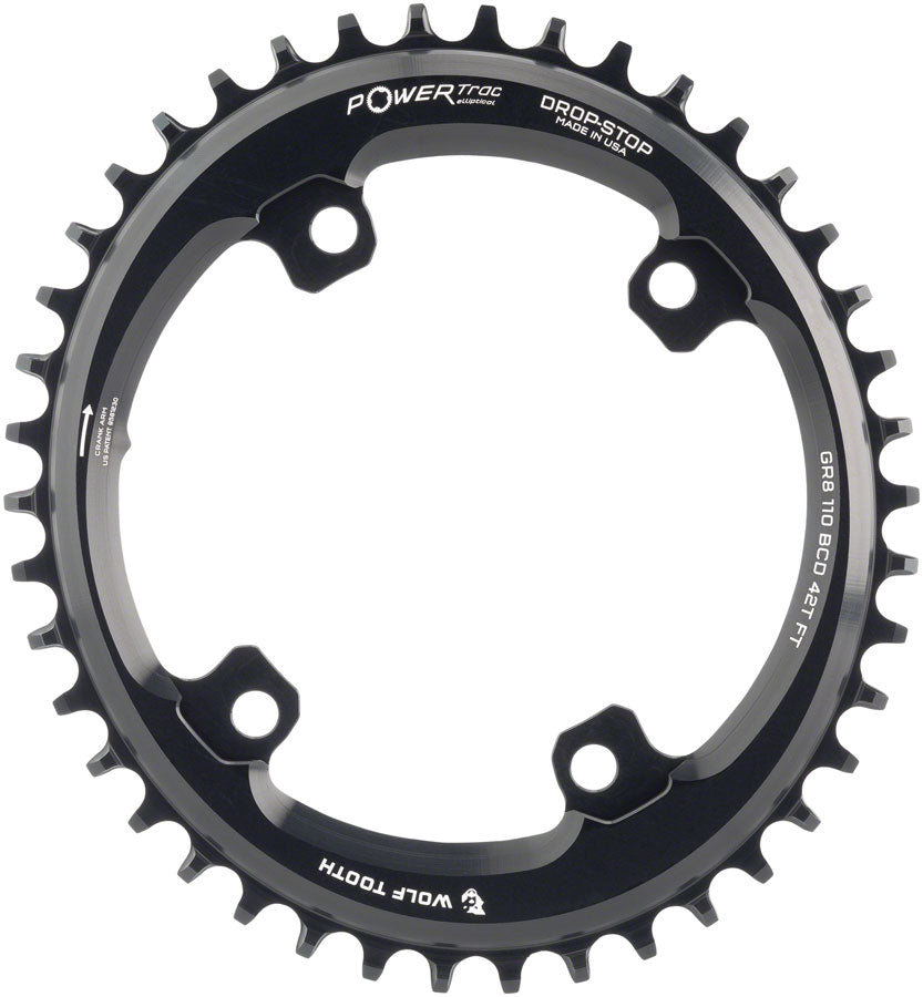 Wolf Tooth Elliptical Shimano 110 Asymmetric BCD Chainring - 42t, 110 Asymmetric BCD, 4-Bolt, Drop-Stop, For Shimano GRX - Chainring - Shimano Elliptical 110 BCD GRX Chainrings