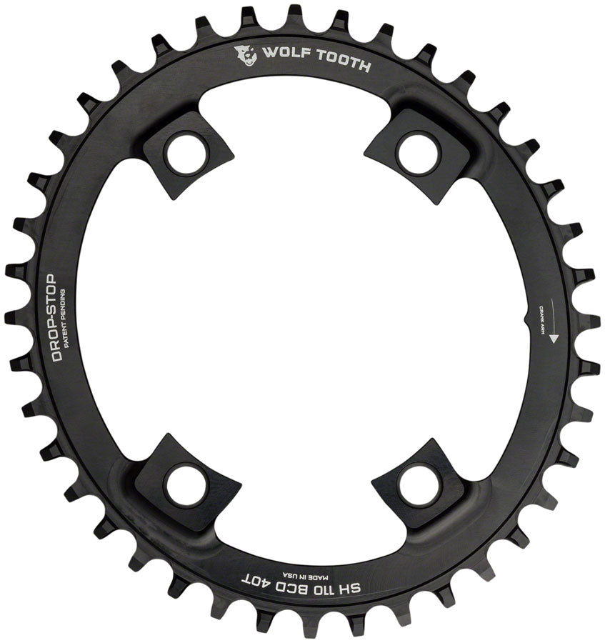 Wolf Tooth Elliptical Shimano 110 Asymmetric BCD Chainring - 40t, 110 Asymmetric BCD, 4-Bolt, Drop-Stop, For Shimano - Chainring - Elliptical Shimano 110 Asymmetric BCD Chainrings