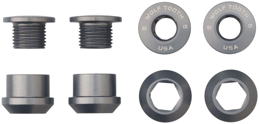 Wolf Tooth 1x Chainring Bolt Set - 6mm, Dual Hex Fittings, Set/4, Gun Metal MPN: 4CBCN06GRY UPC: 812719021395 Chainring Bolt 1x Chainring Bolt Sets