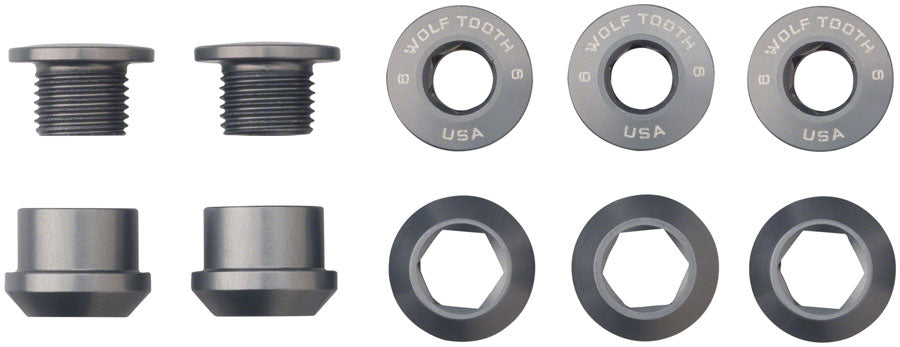 Wolf Tooth 1x Chainring Bolt Set - 6mm, Dual Hex Fittings, Set/5, Gun Metal MPN: 5CBCN06GRY UPC: 812719021401 Chainring Bolt 1x Chainring Bolt Sets