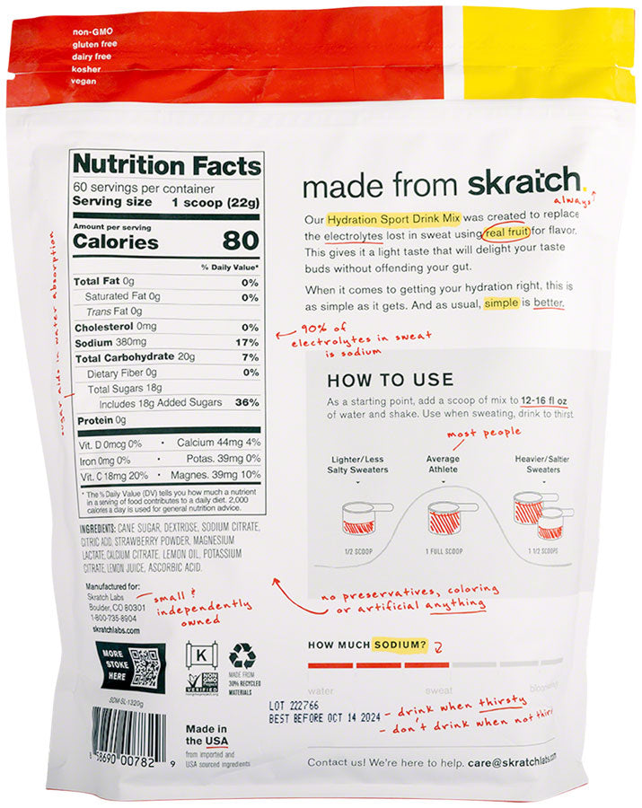 Skratch Labs Hydration Sport Drink Mix - Strawberry Lemonade, 60-Serving Resealable Pouch - Sport Hydration - Hydration Sport Drink Mix
