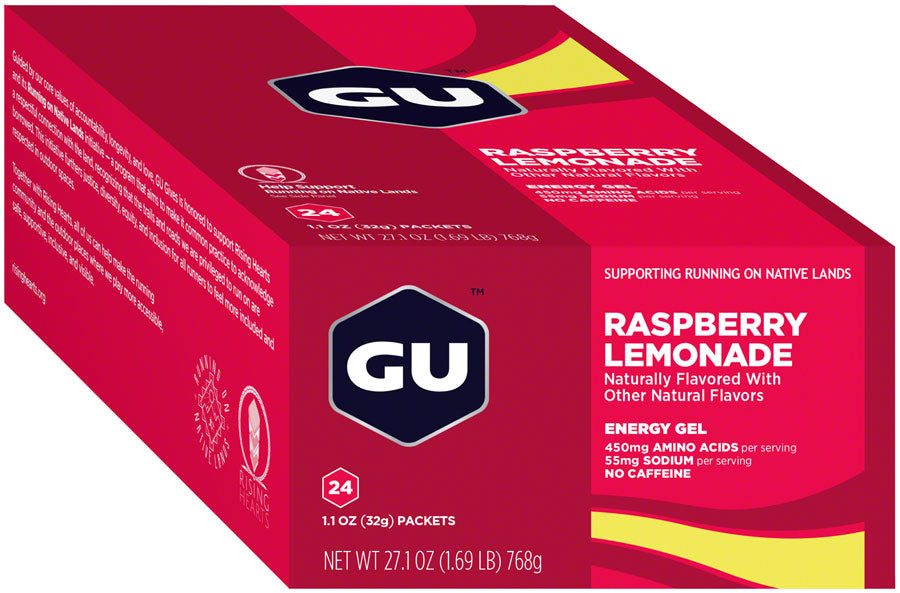 GU Energy Gel - Raspberry Lemonade, Box of 24 - Gel - Energy Gel
