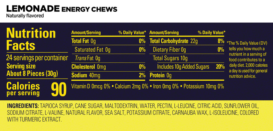 GU Energy Chews - Lemonade, Box of 12 Bags MPN: 124923 UPC: 769493104724 Chew Energy Chews
