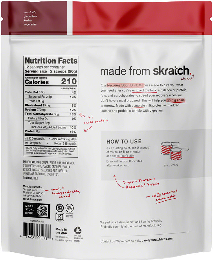 Skratch Labs Recovery Sport Drink Mix - Strawberries and Cream, 12-Serving Resealable Pouch - Sport Hydration - Sport Recovery
