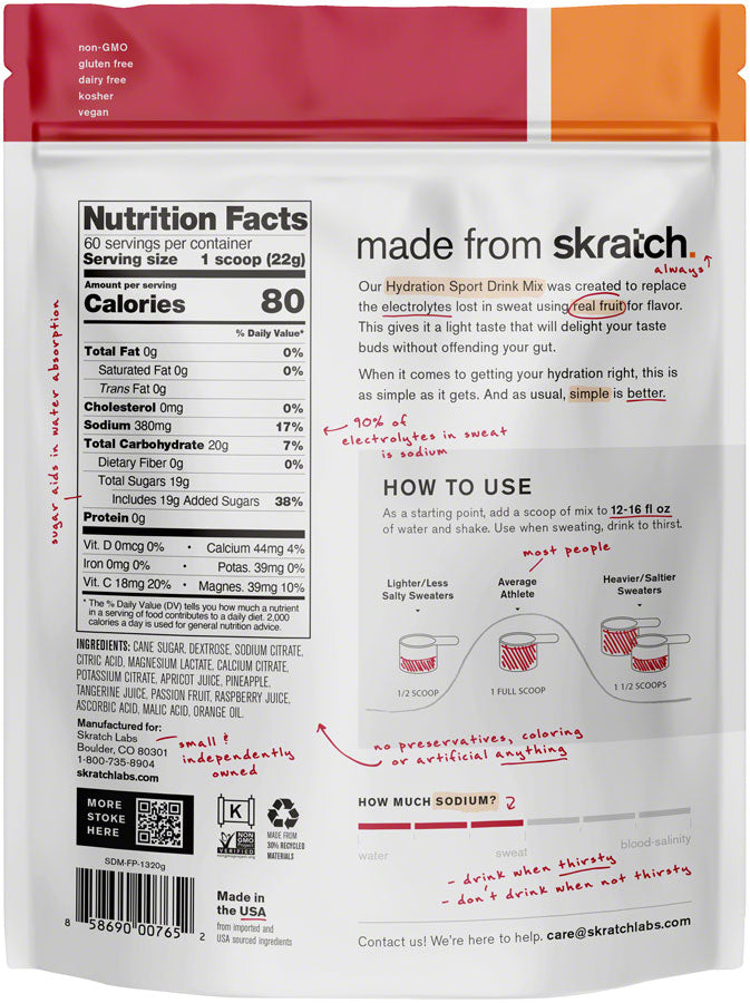 Skratch Labs Hydration Sport Drink Mix - Fruit Punch, 60 -Serving Resealable Pouch - Sport Hydration - Hydration Sport Drink Mix