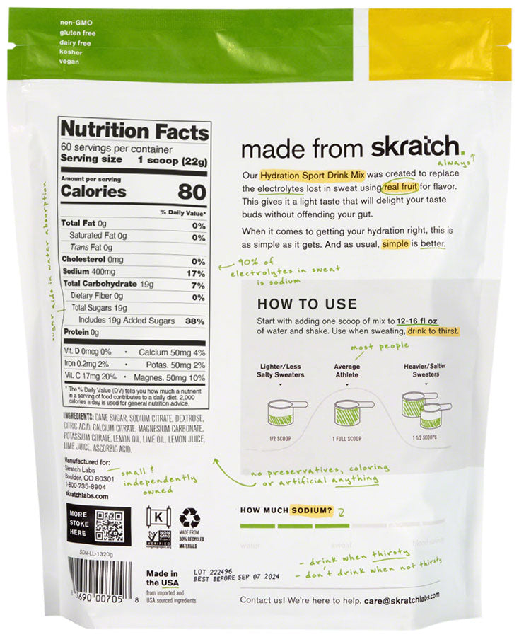 Skratch Labs Hydration Sport Drink Mix - Lemon + Lime, 60-Serving Resealable Pouch - Sport Hydration - Hydration Sport Drink Mix