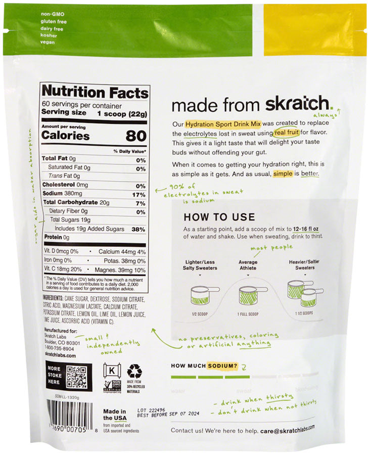 Skratch Labs Sport Hydration Drink Mix: Lemons and Limes, 60-Serving Resealable Pouch - Sport Hydration - Sport Hydration
