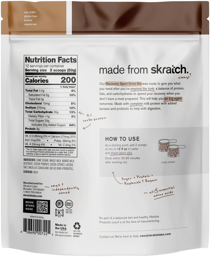 Skratch Labs Recovery Sport Drink Mix - Chocolate, 12-Serving Resealable Pouch - Recovery - Sport Recovery