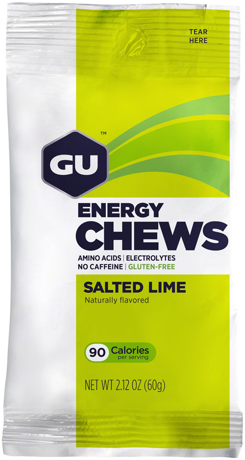 GU Energy Chews - Salted Lime, Box of 12 Bags - Chew - Energy Chews