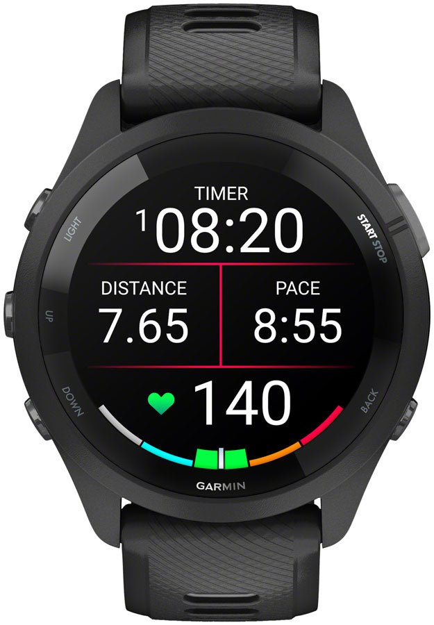 Garmin Forerunner 265 GPS Smartwatch - 46mm, Black Bezel and Case, Black/Powder Gray Silicone Band Garmin Forerunner 265 GPS Smartwatch - 46mm, Black Bezel and Case, Black/Powder Gray Silicone Band
