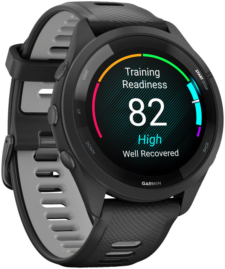 Garmin Forerunner 265 GPS Smartwatch - 46mm, Black Bezel and Case, Black/Powder Gray Silicone Band Garmin Forerunner 265 GPS Smartwatch - 46mm, Black Bezel and Case, Black/Powder Gray Silicone Band