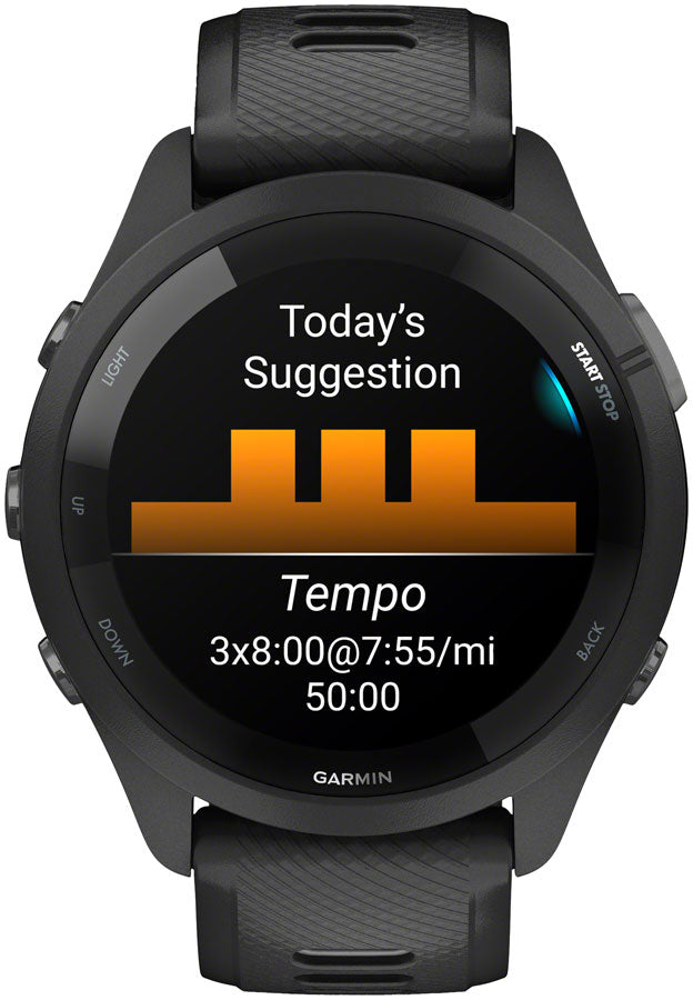 Garmin Forerunner 265 GPS Smartwatch - 46mm, Black Bezel and Case, Black/Powder Gray Silicone Band - Fitness Computers - Forerunner 265 GPS Smartwatch
