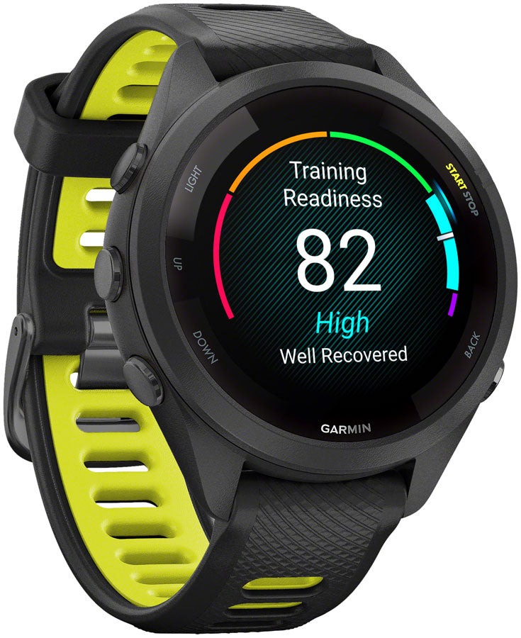 Garmin Forerunner 265S GPS Smartwatch - 42mm, Black Bezel and Case, Black/Amp Yellow Silicone Band MPN: 010-02810-03 UPC: 753759313685 Fitness Computers Forerunner 265S GPS Smartwatch