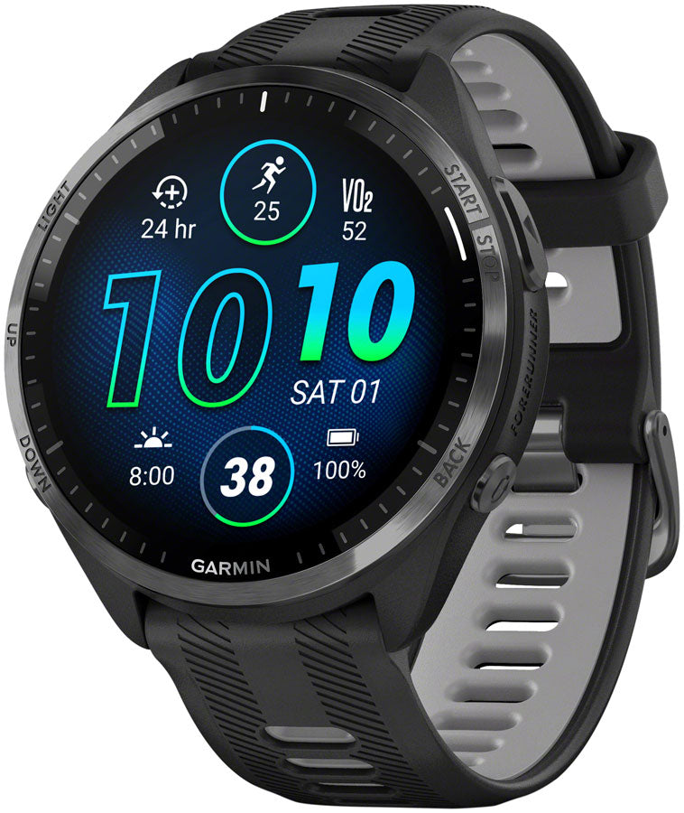 Garmin Forerunner 965 GPS Smartwatch - 47mm, Carbon Gray DLC Titanium Bezel, Black Case and Black/Powder Gray Silicone
