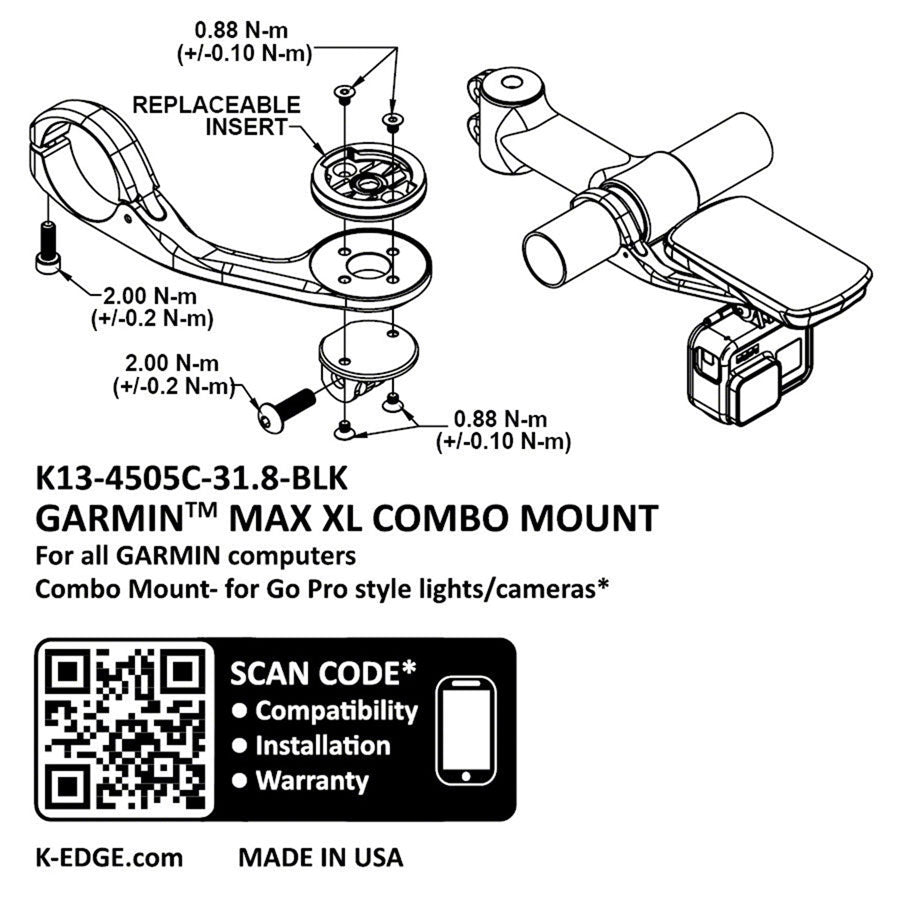 K-EDGE Garmin Max XL Combo Mount - 31.8, Black - Computer Mount Kit/Adapter - Garmin Max XL Combo Mount