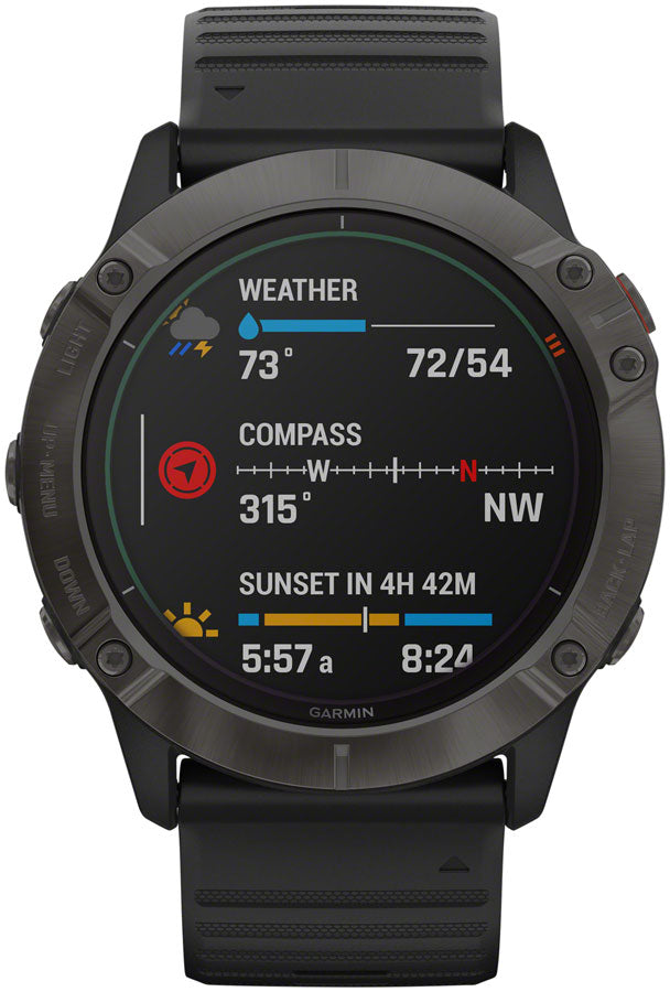 Garmin Fenix 6X Pro Solar GPS Watch - Carbon Gray/Black - Fitness Computers - Fenix 6X Pro Solar GPS Watch