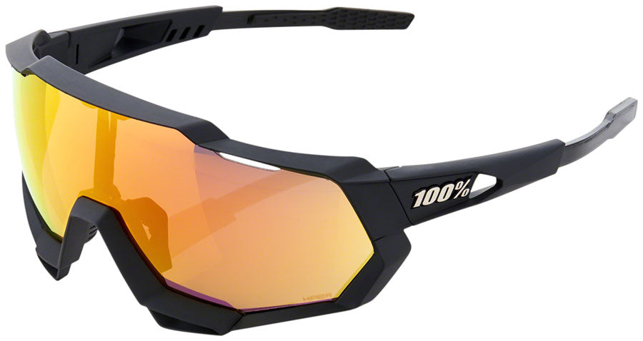 100% Speedtrap Sunglasses - Soft Tact Black, HiPER Red Multilayer Mirror Lens MPN: 60012-00004 UPC: 196261017373 Sunglasses Speedtrap Sunglasses