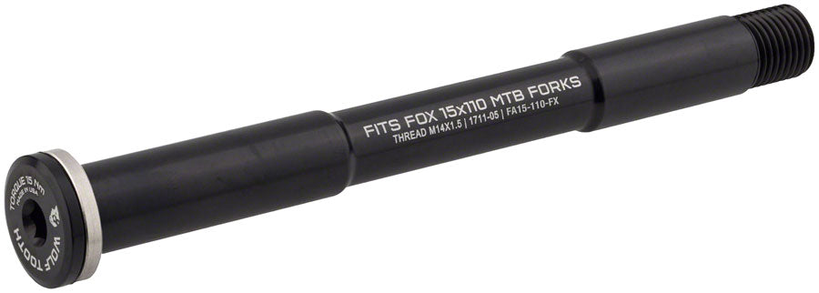 Wolf Tooth Front Thru Axle - FOX, 15 x 110mm, Black MPN: FA15-110-FX UPC: 810006807264 Thru Axle Front Thru Axles