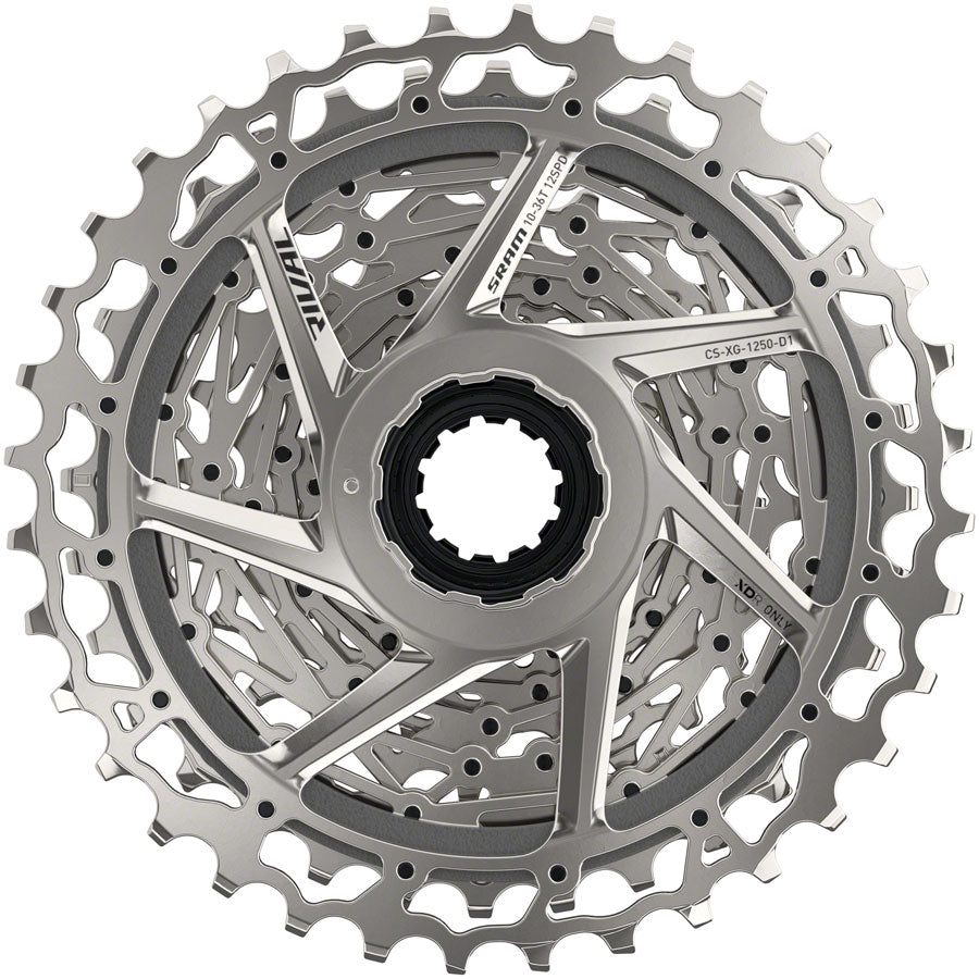 SRAM Rival AXS XG-1250 Cassette - 12-Speed, 10-36t, Silver, For XDR Driver Body, D1 SRAM Rival AXS XG-1250 Cassette - 12-Speed, 10-36t, Silver, For XDR Driver Body, D1
