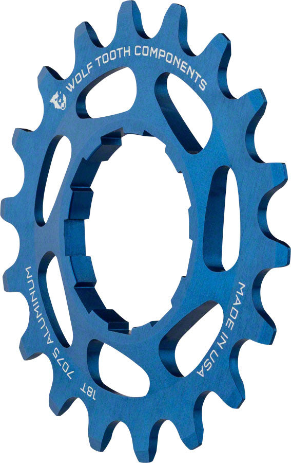 Wolf Tooth Single Speed Aluminum Cog: 18T, Compatible with 3/32" Chains, Blue MPN: AL-SS-BLU-COG18 UPC: 812719023160 Driver and Single Cog Alloy Singlespeed Cog