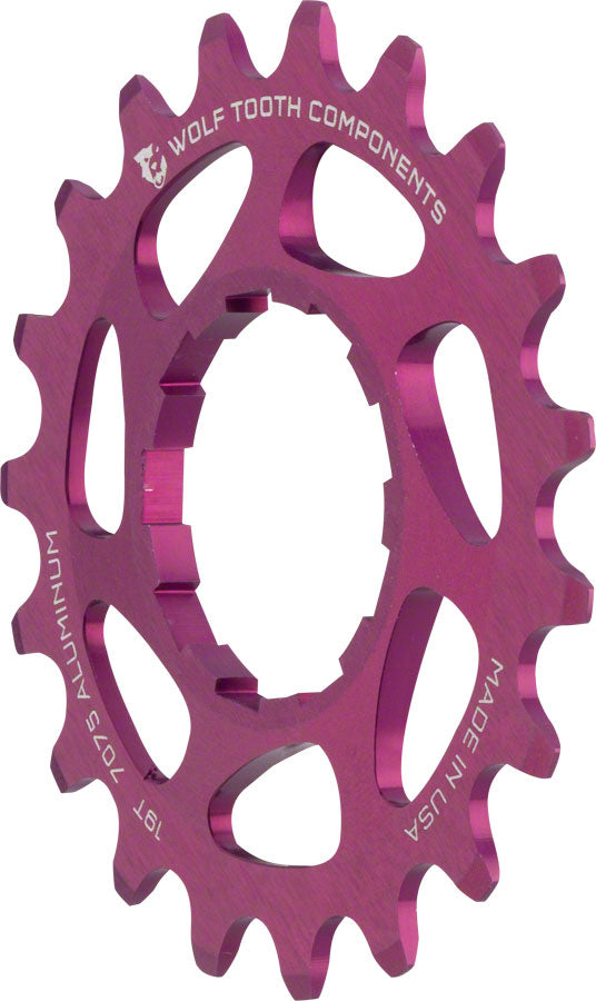 Wolf Tooth Single Speed Aluminum Cog - 19t, Compatible with 3/32" Chains, Purple MPN: AL-SS-PRP-COG19 UPC: 812719023221 Driver and Single Cog Aluminum Single Speed Cog