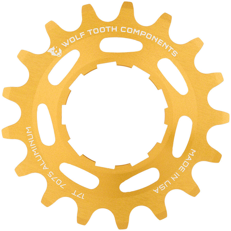 Wolf Tooth Single Speed Aluminum Cog - 17t, Compatible with 3/32" Chains, Gold MPN: AL-SS-GLD-COG17 UPC: 812719020824 Driver and Single Cog Aluminum Single Speed Cog