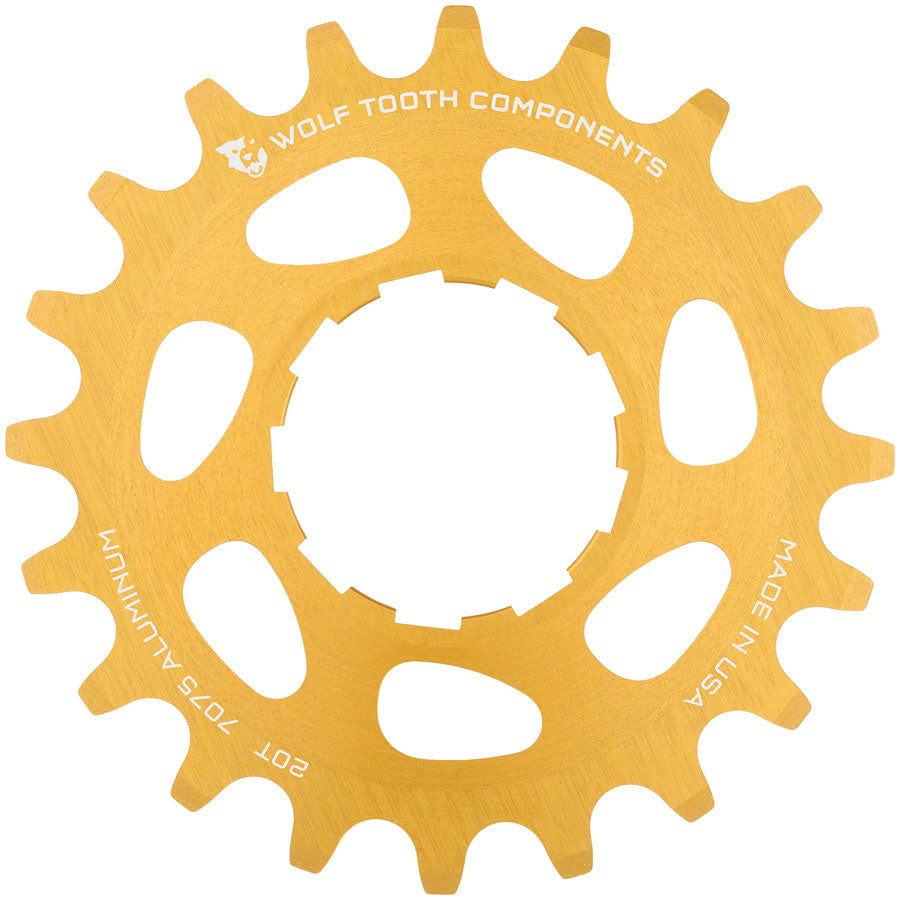 Wolf Tooth Single Speed Aluminum Cog - 20t, Compatible with 3/32" Chains, Gold MPN: AL-SS-GLD-COG20 UPC: 812719023030 Driver and Single Cog Aluminum Single Speed Cog