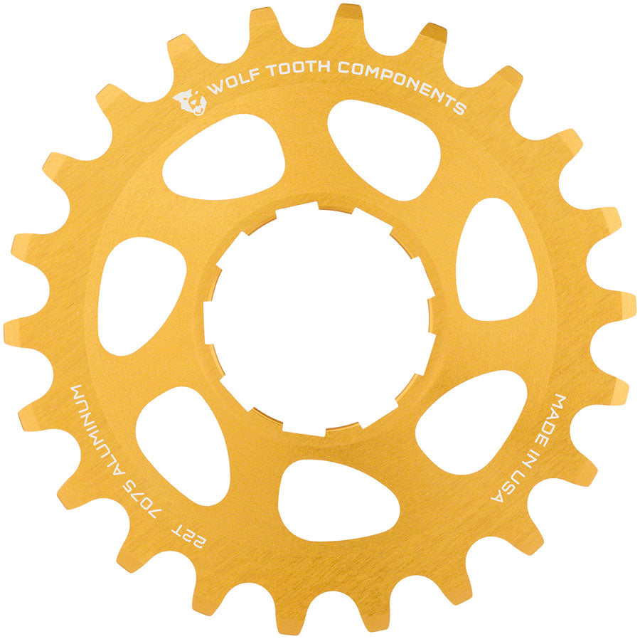 Wolf Tooth Single Speed Aluminum Cog - 22t, Compatible with 3/32" Chains, Gold MPN: AL-SS-GLD-COG22 UPC: 812719026499 Driver and Single Cog Aluminum Single Speed Cog